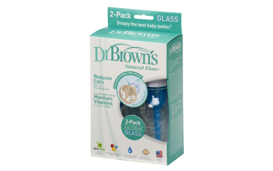 Антиколиковая бутылочка Dr.Brown's , узкое горлышко, 125 мл., 2 шт., стекло.